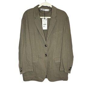 NWT Zara Linen Blend Straight Cut Blazer